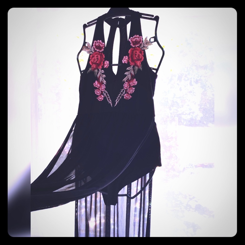 Sexy Long sheer deep V- Dress 🌹.